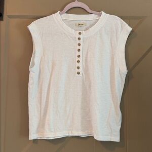 White Sleeveless Henley Top